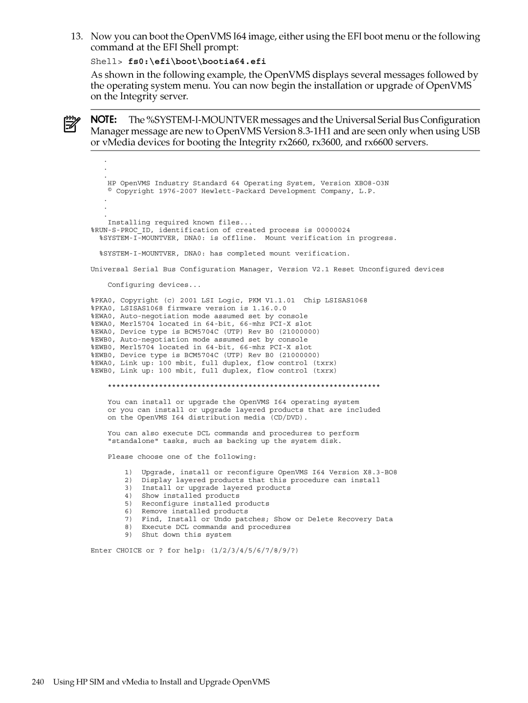 HP OpenVMS 8.x manual Shell fs0\efi\boot\bootia64.efi 