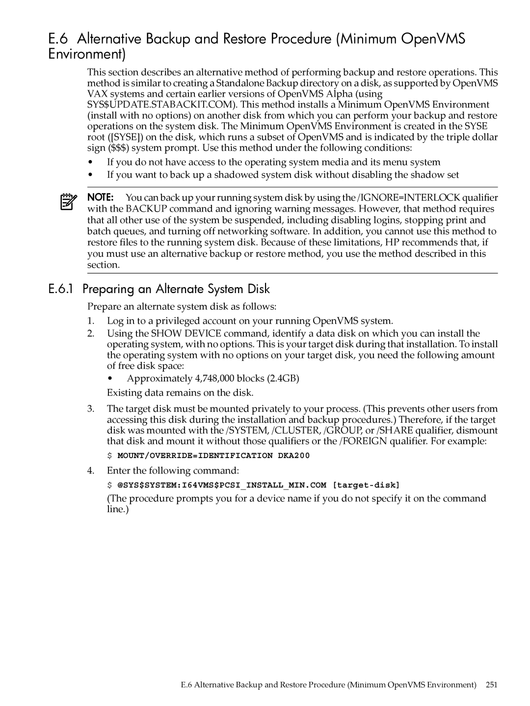 HP OpenVMS 8.x manual Preparing an Alternate System Disk 