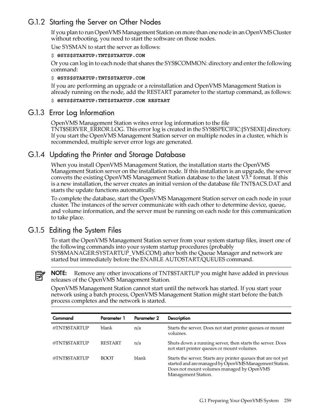 HP OpenVMS 8.x manual Starting the Server on Other Nodes, Error Log Information, Updating the Printer and Storage Database 