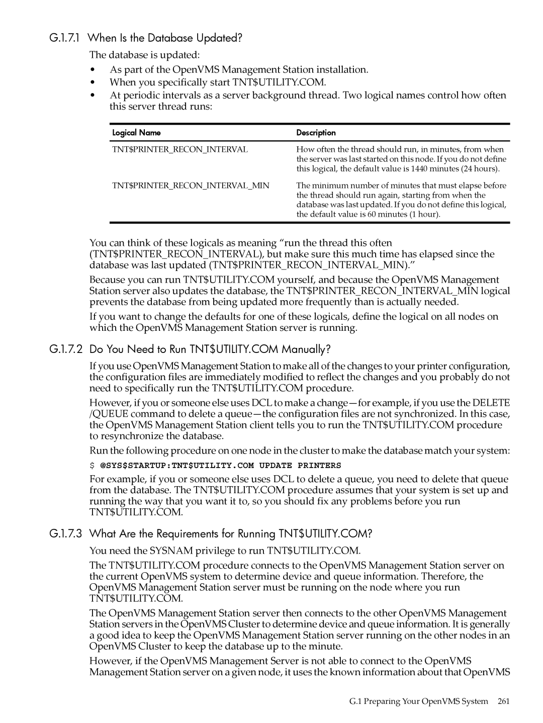 HP OpenVMS 8.x manual When Is the Database Updated?, What Are the Requirements for Running TNT$UTILITY.COM? 