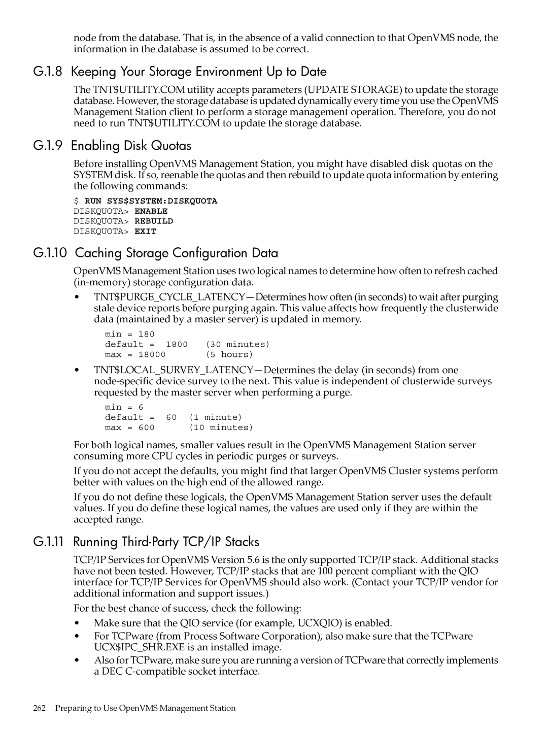 HP OpenVMS 8.x manual Caching Storage Configuration Data, Running Third-Party TCP/IP Stacks 