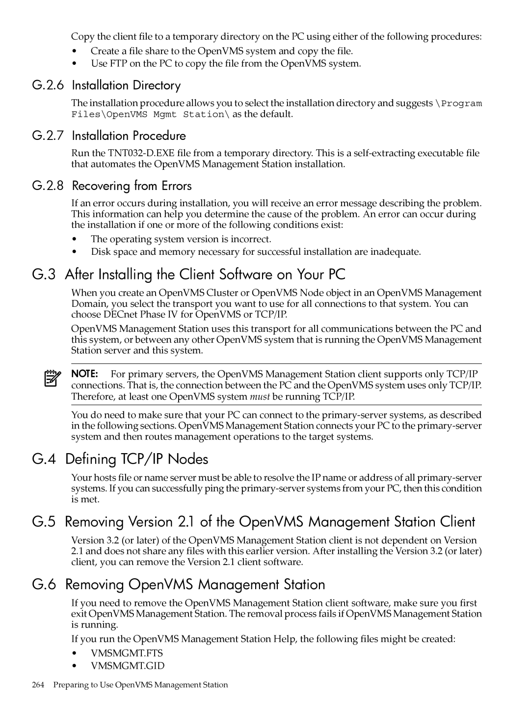 HP OpenVMS 8.x After Installing the Client Software on Your PC, Defining TCP/IP Nodes, Removing OpenVMS Management Station 