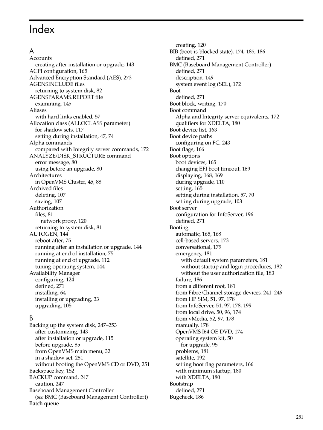 HP OpenVMS 8.x manual Index 