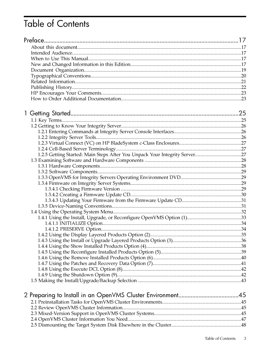 HP OpenVMS 8.x manual Table of Contents 