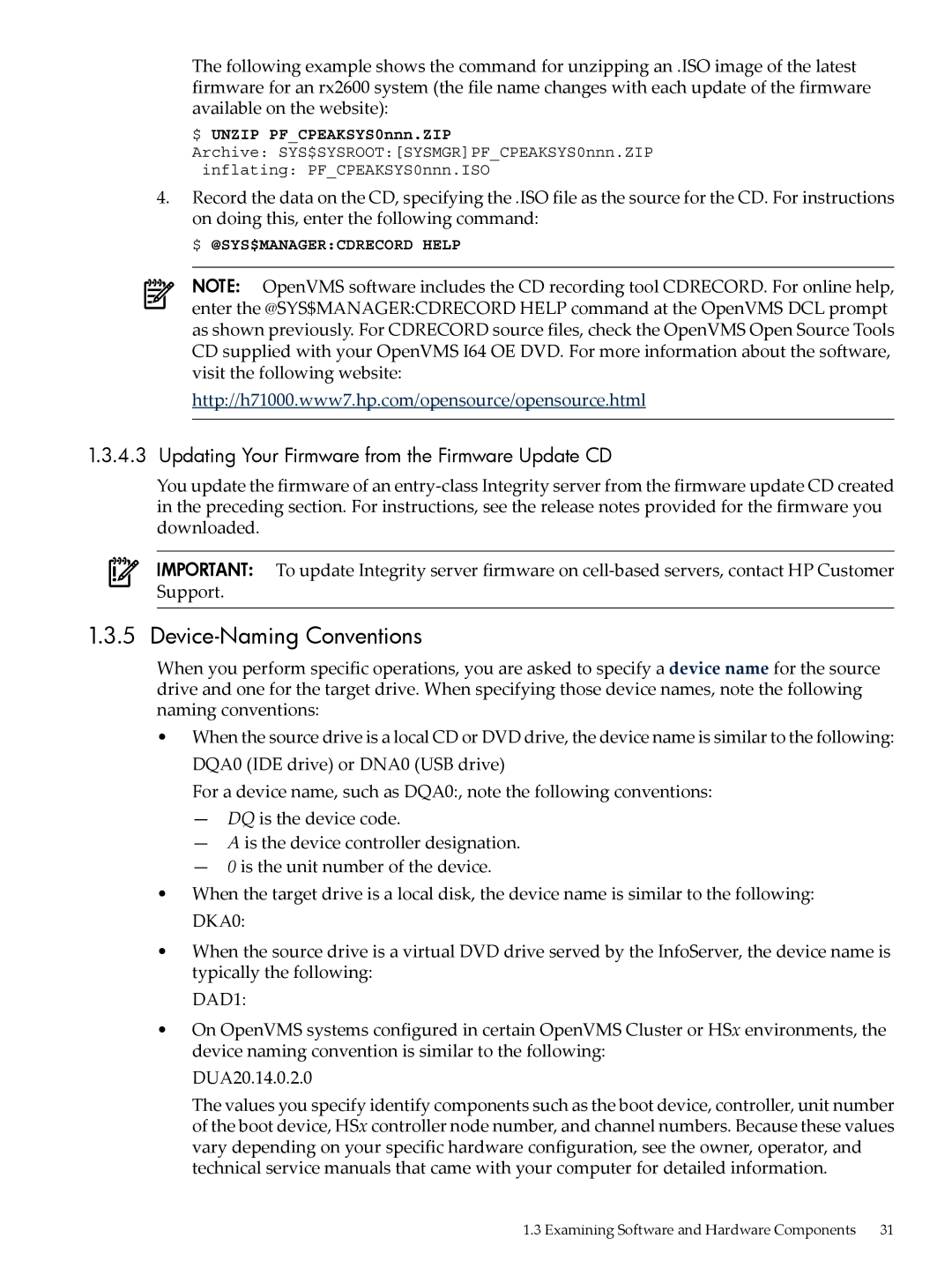 HP OpenVMS 8.x manual Device-Naming Conventions, Updating Your Firmware from the Firmware Update CD 