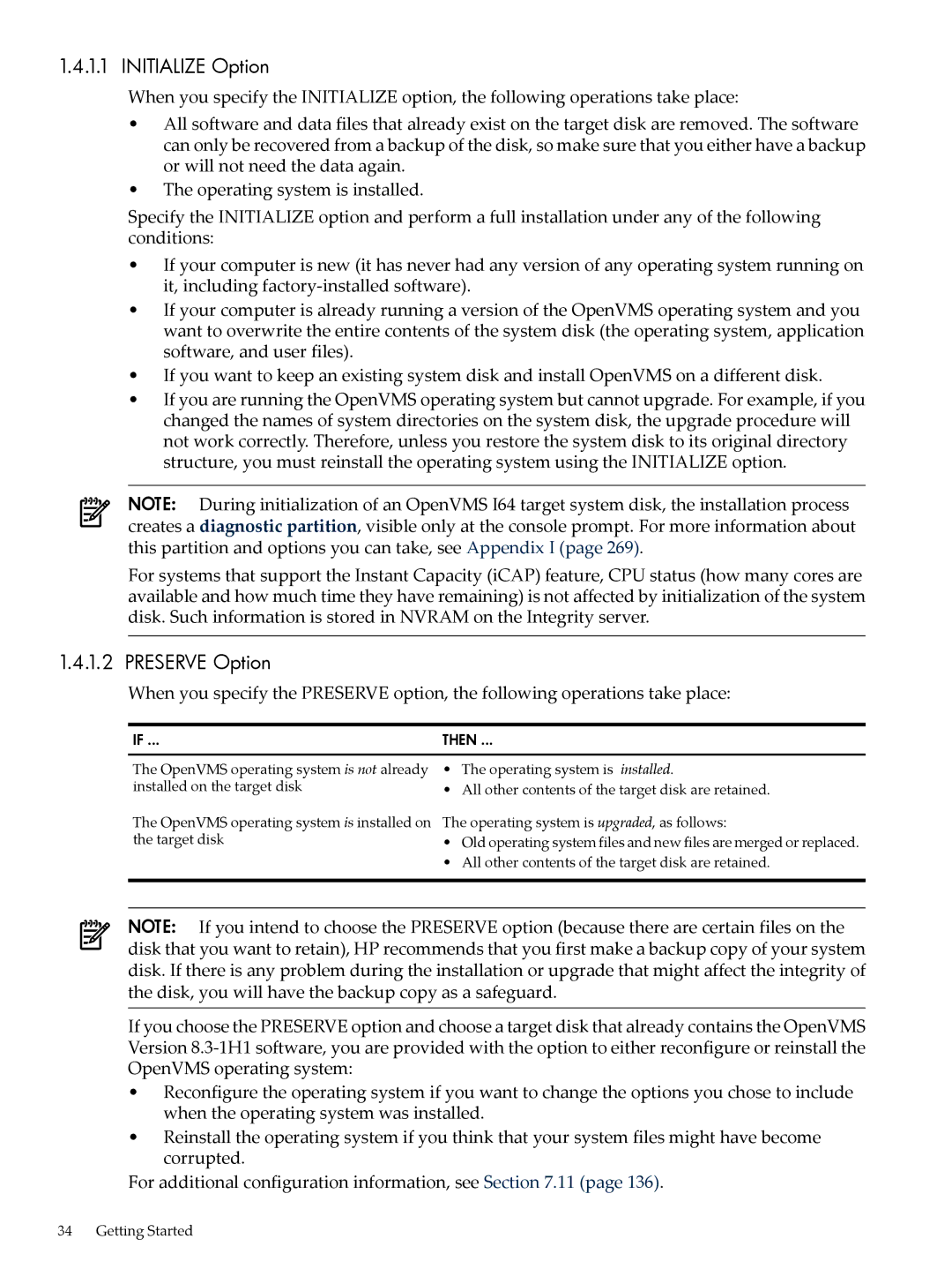 HP OpenVMS 8.x manual Initialize Option, Preserve Option 