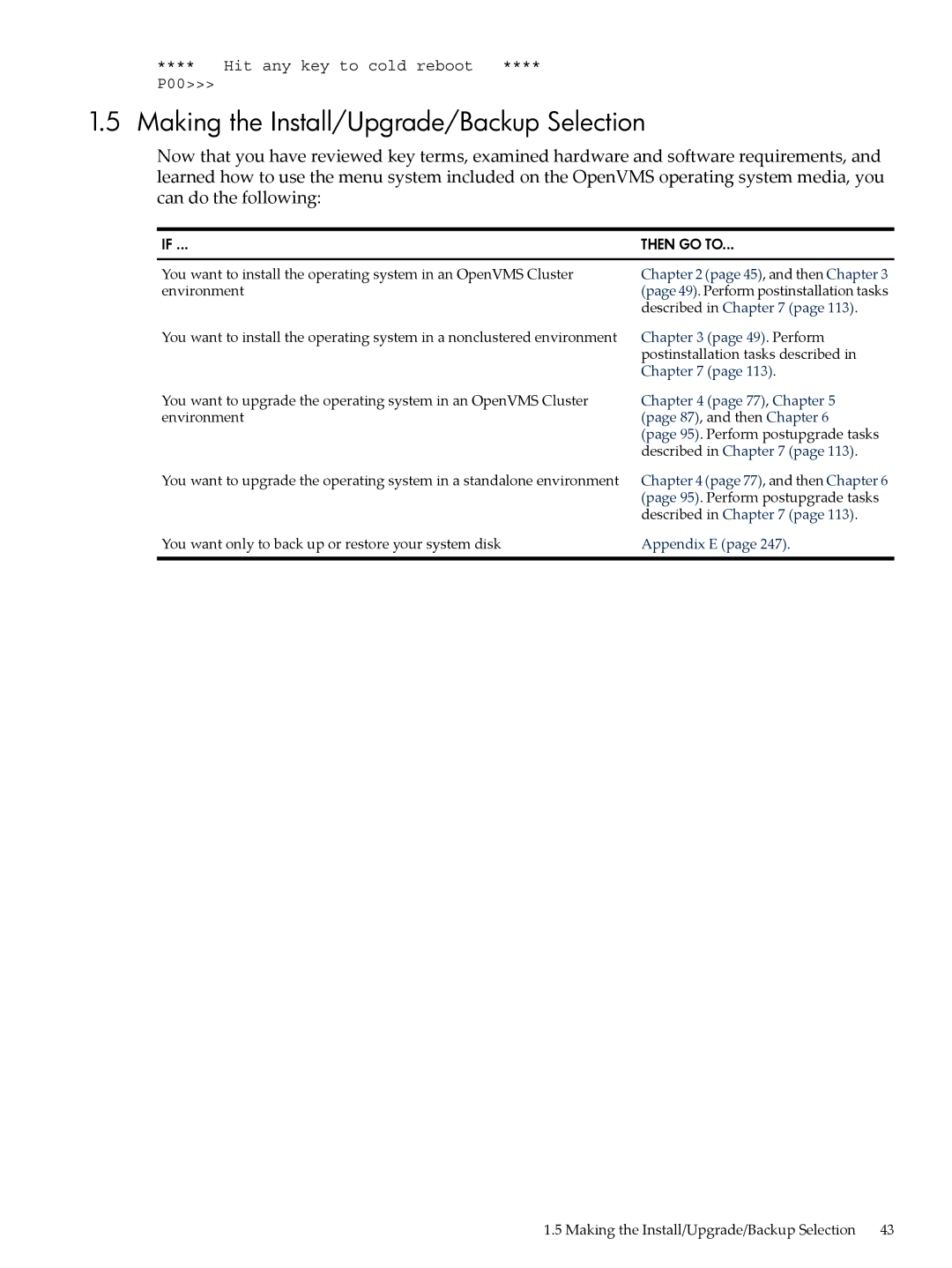 HP OpenVMS 8.x manual Making the Install/Upgrade/Backup Selection, Perform 