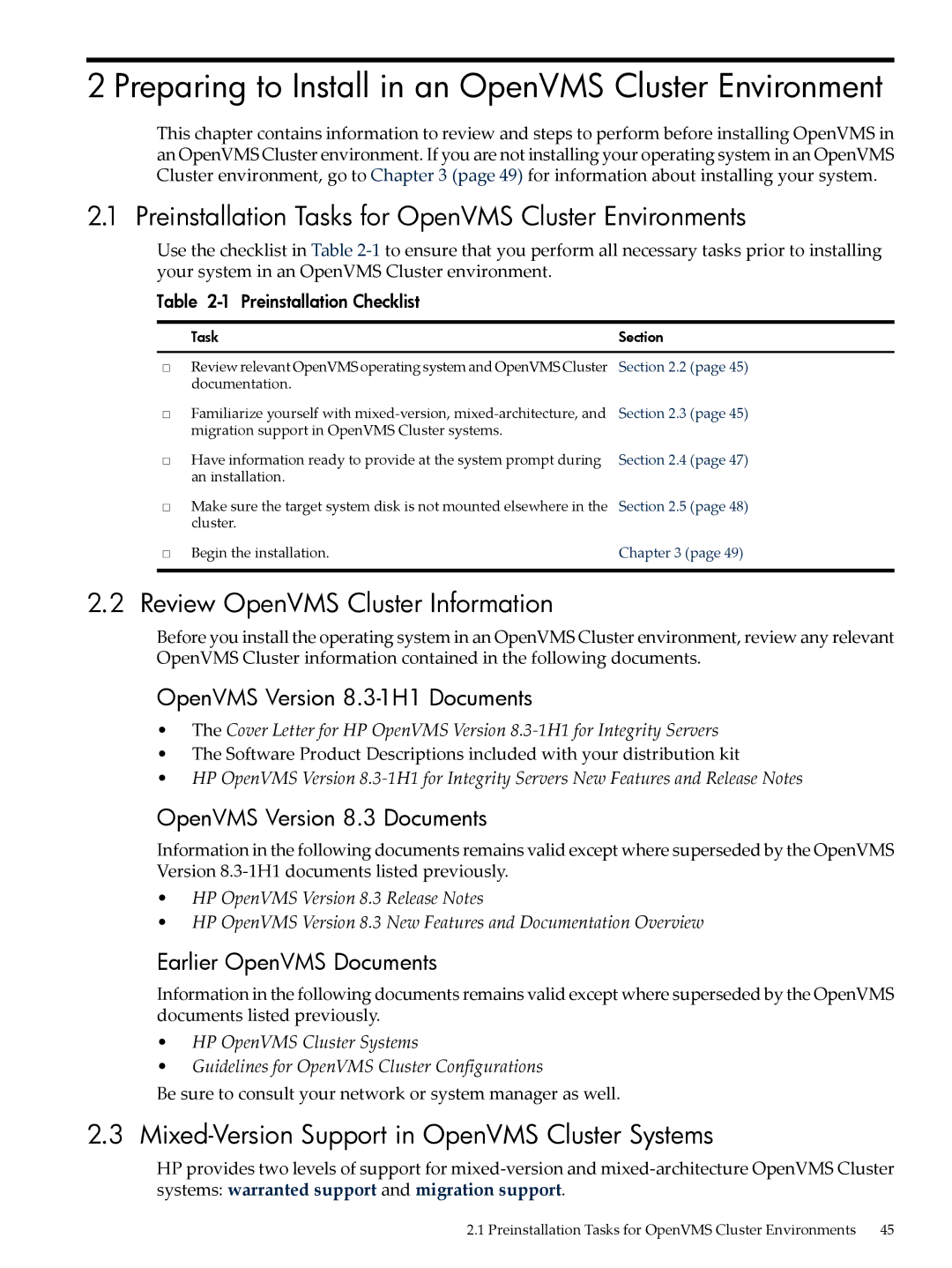 HP OpenVMS 8.x manual Preparing to Install in an OpenVMS Cluster Environment, Review OpenVMS Cluster Information 