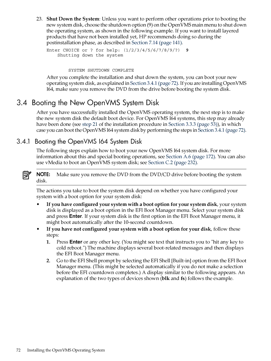 HP OpenVMS 8.x manual Booting the New OpenVMS System Disk, Booting the OpenVMS I64 System Disk 