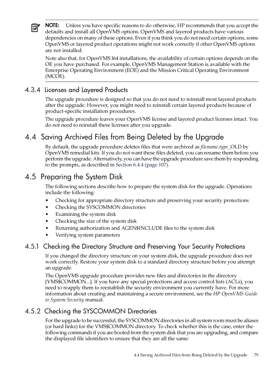 HP OpenVMS 8.x manual Saving Archived Files from Being Deleted by the Upgrade, Preparing the System Disk 