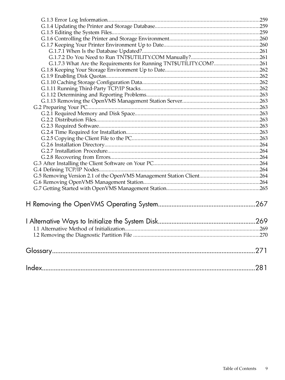 HP OpenVMS 8.x manual 267, 269, 271, 281 