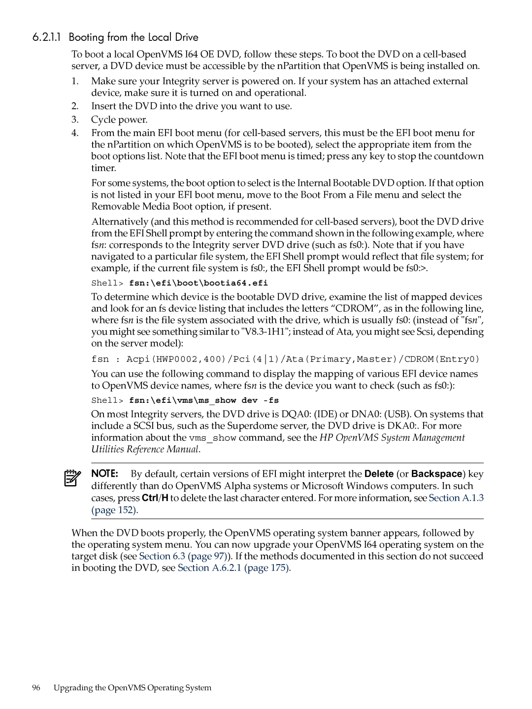 HP OpenVMS 8.x manual Shell fsn\efi\boot\bootia64.efi 