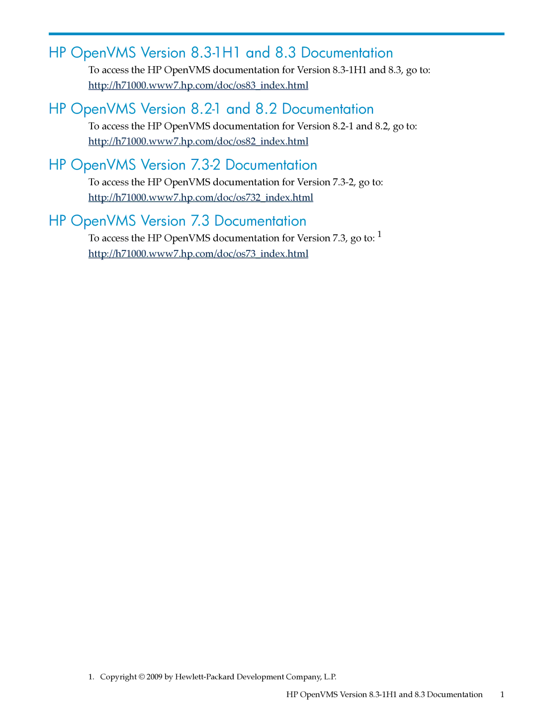 HP OpenVMS Alpha 7.x manual HP OpenVMS Version 8.3-1H1 and 8.3 Documentation, HP OpenVMS Version 7.3-2 Documentation 