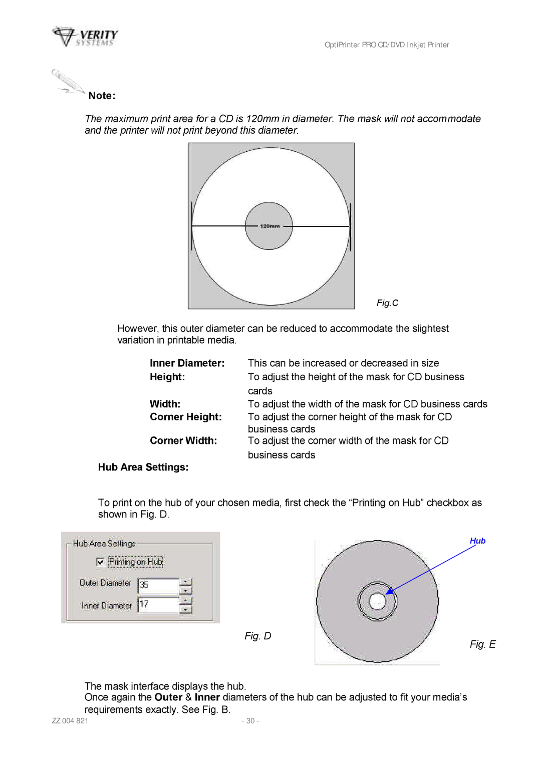 HP Opti PRO Opti PRO CD/DVD manual Hub Area Settings, Fig.C 