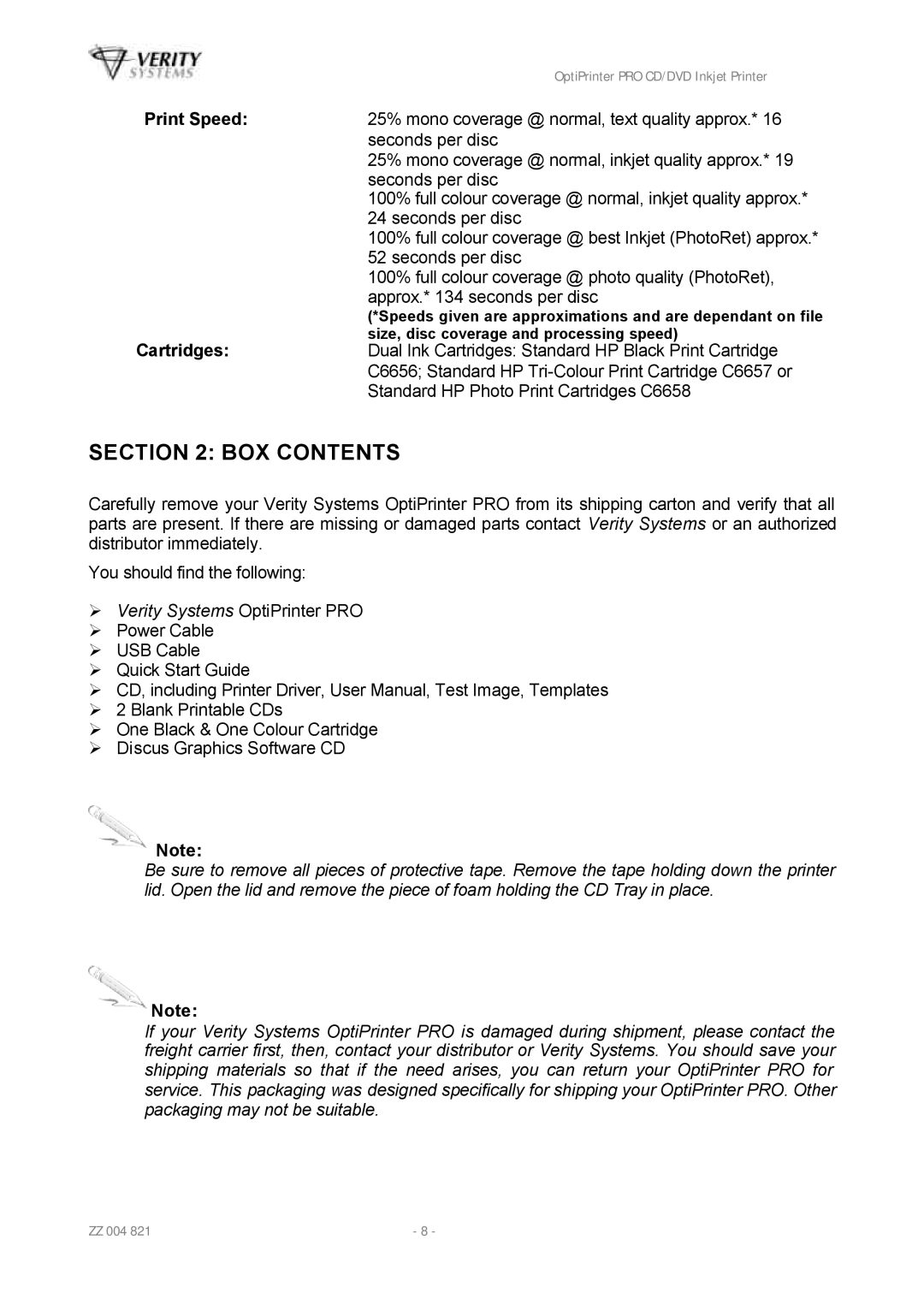 HP Opti PRO Opti PRO CD/DVD manual BOX Contents 