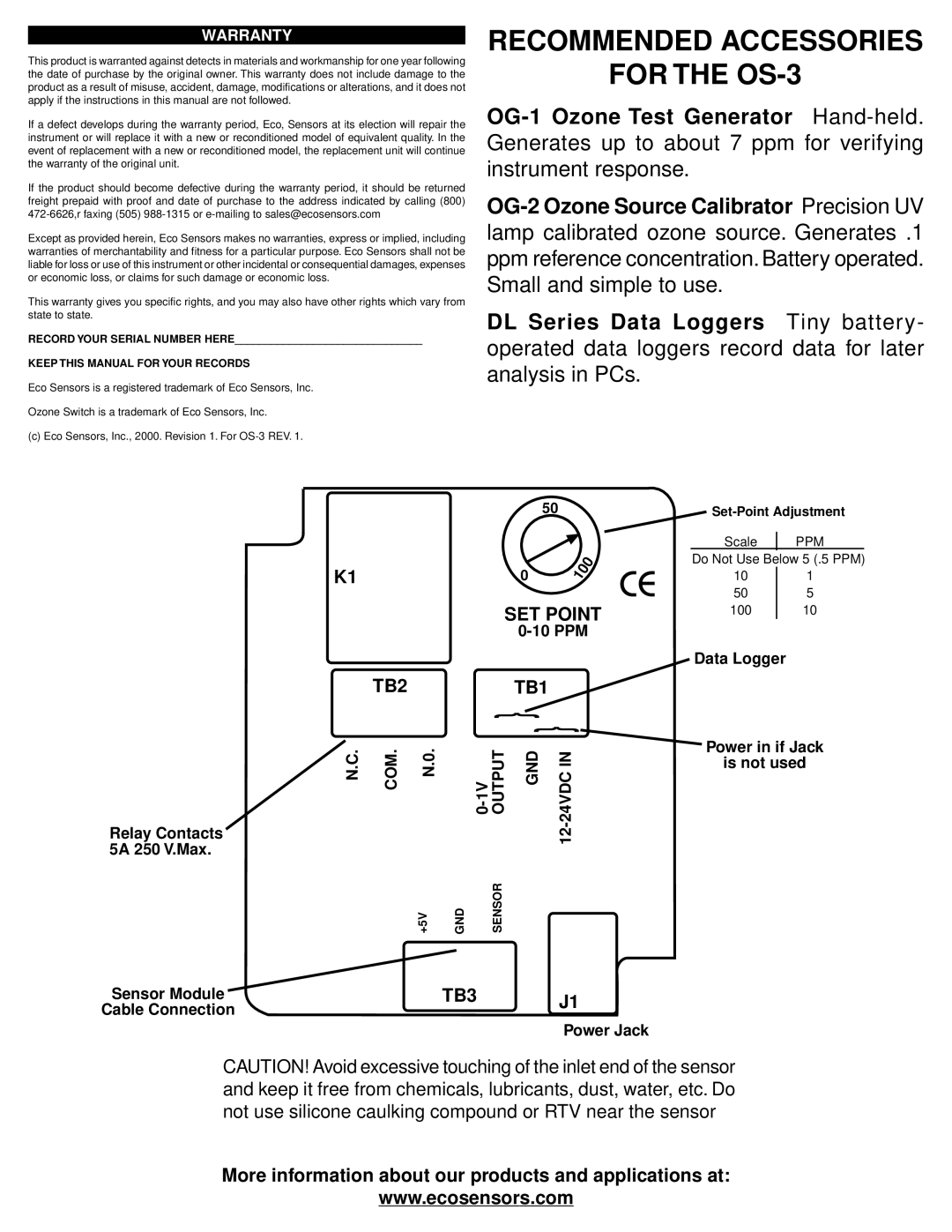 HP manual Recommended Accessories For the OS-3, Warranty 