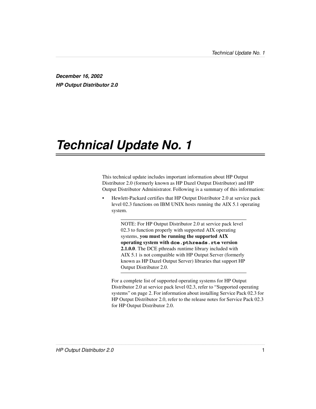 HP Output Management Services Software manual Technical Update No 