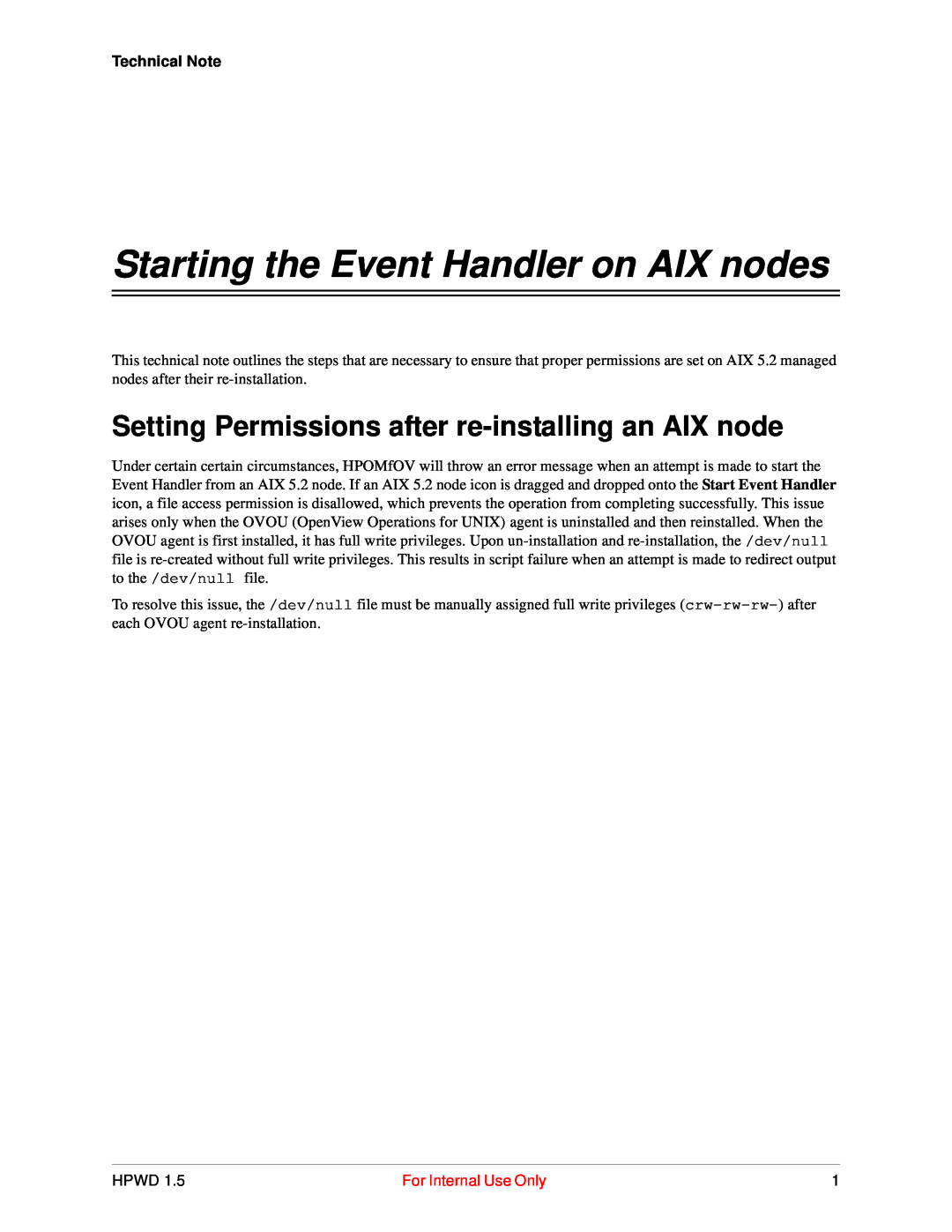 HP Output Management Services Software manual For Internal Use Only, Starting the Event Handler on AIX nodes 