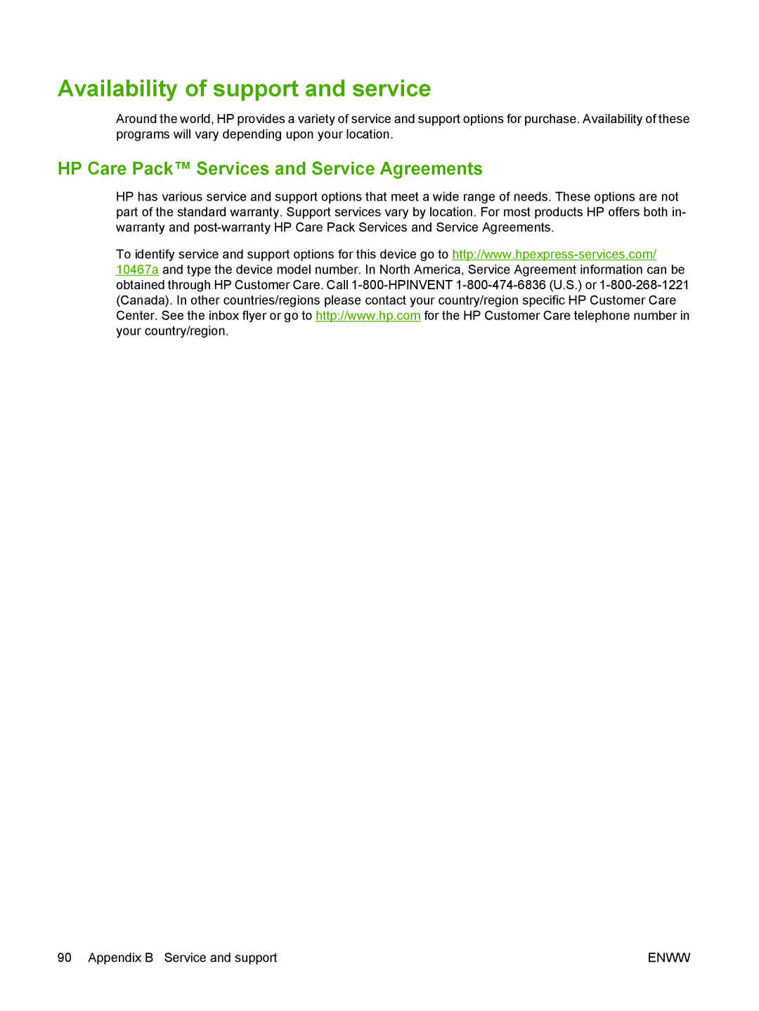 HP P1000 manual Availability of support and service, HP Care Pack Services and Service Agreements 