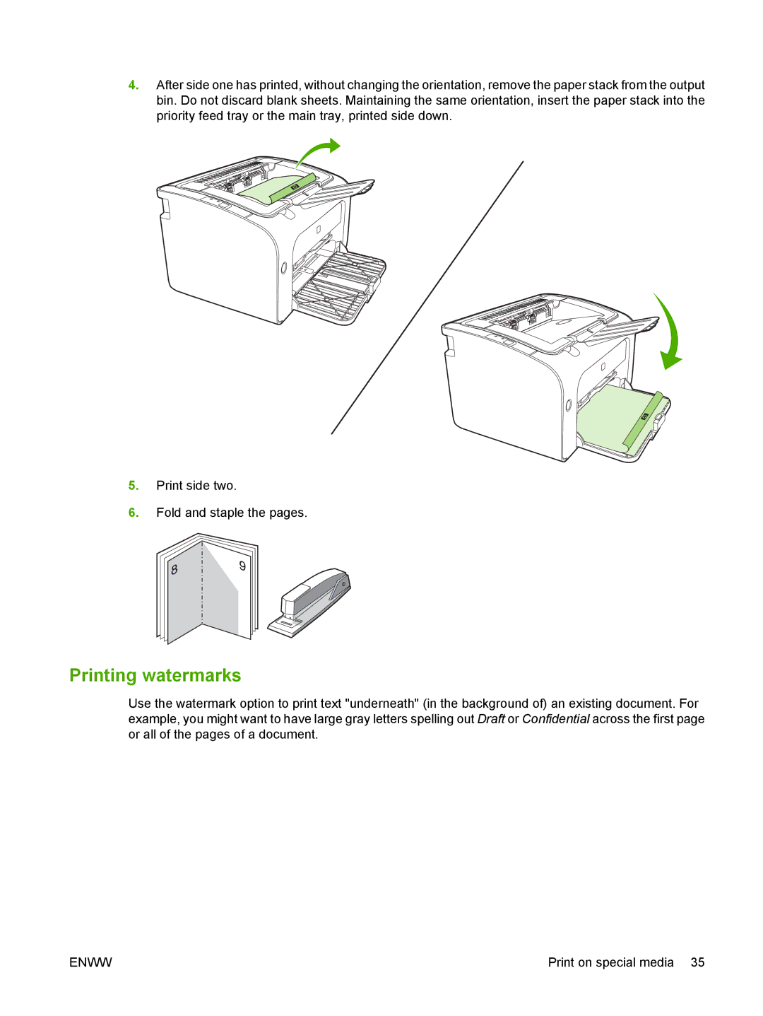 HP P1000 manual Printing watermarks 