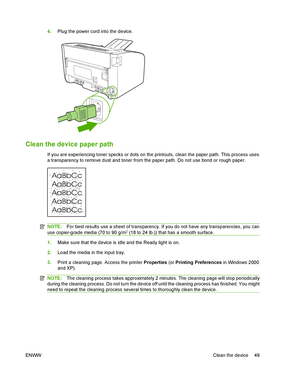 HP P1000 manual Clean the device paper path 