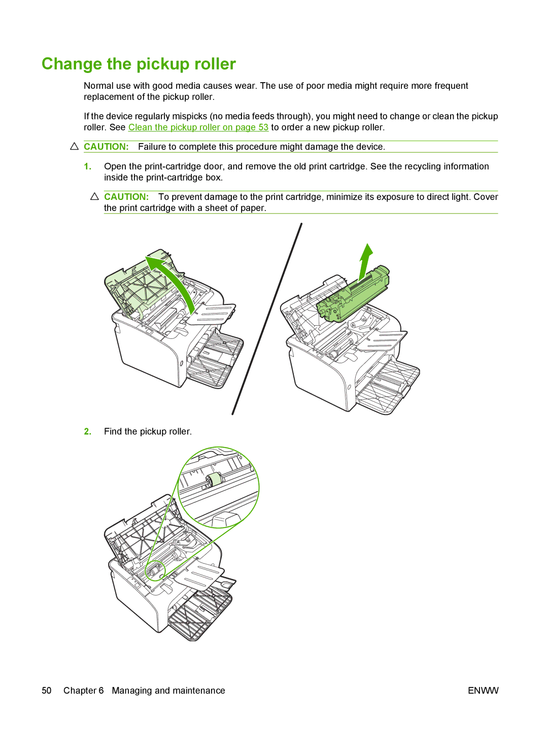 HP P1000 manual Change the pickup roller 