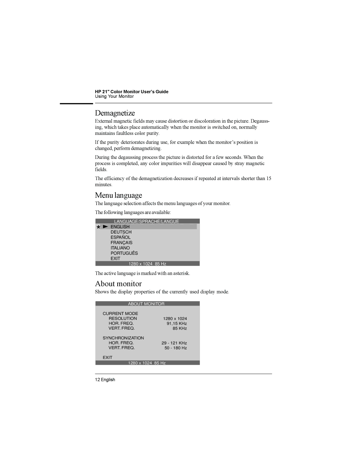 HP P1110 D2847A manual Demagnetize, About monitor 