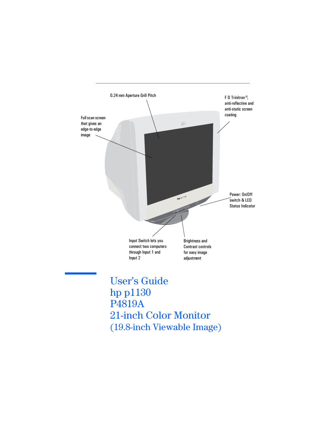 HP P1130 P4819A manual Inch Color Monitor 