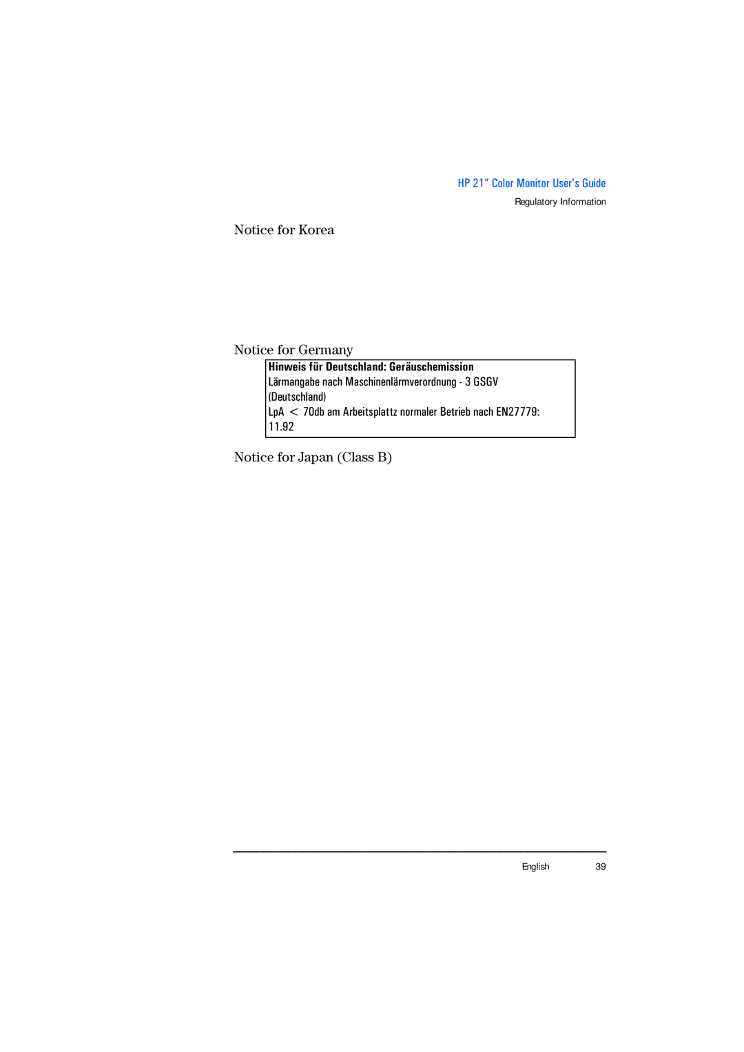 HP P1130 P4819A manual Hinweis für Deutschland Geräuschemission 