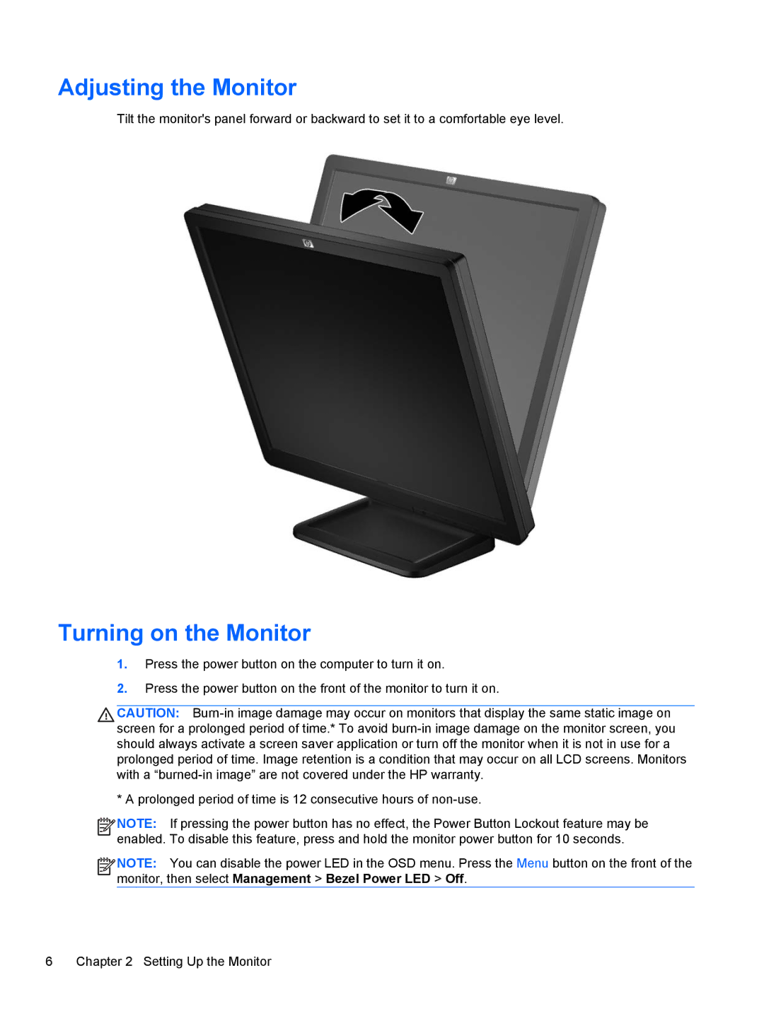 HP P17A 17-inch 5:4 manual Adjusting the Monitor, Turning on the Monitor 