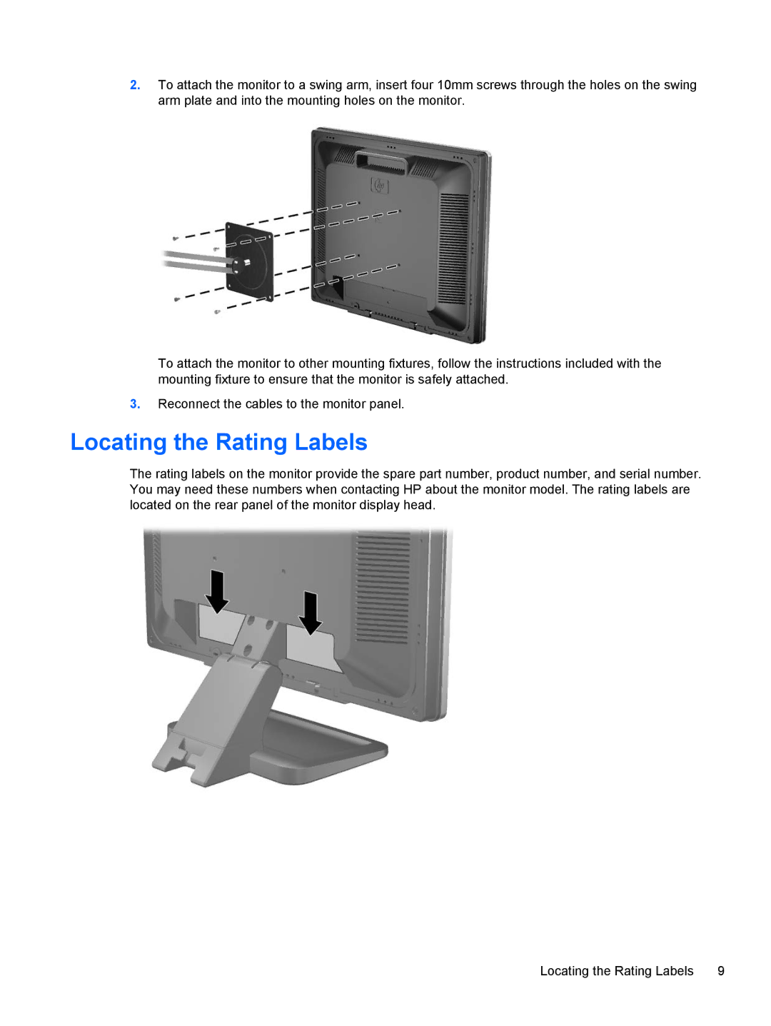 HP P17A 17-inch 5:4 manual Locating the Rating Labels 