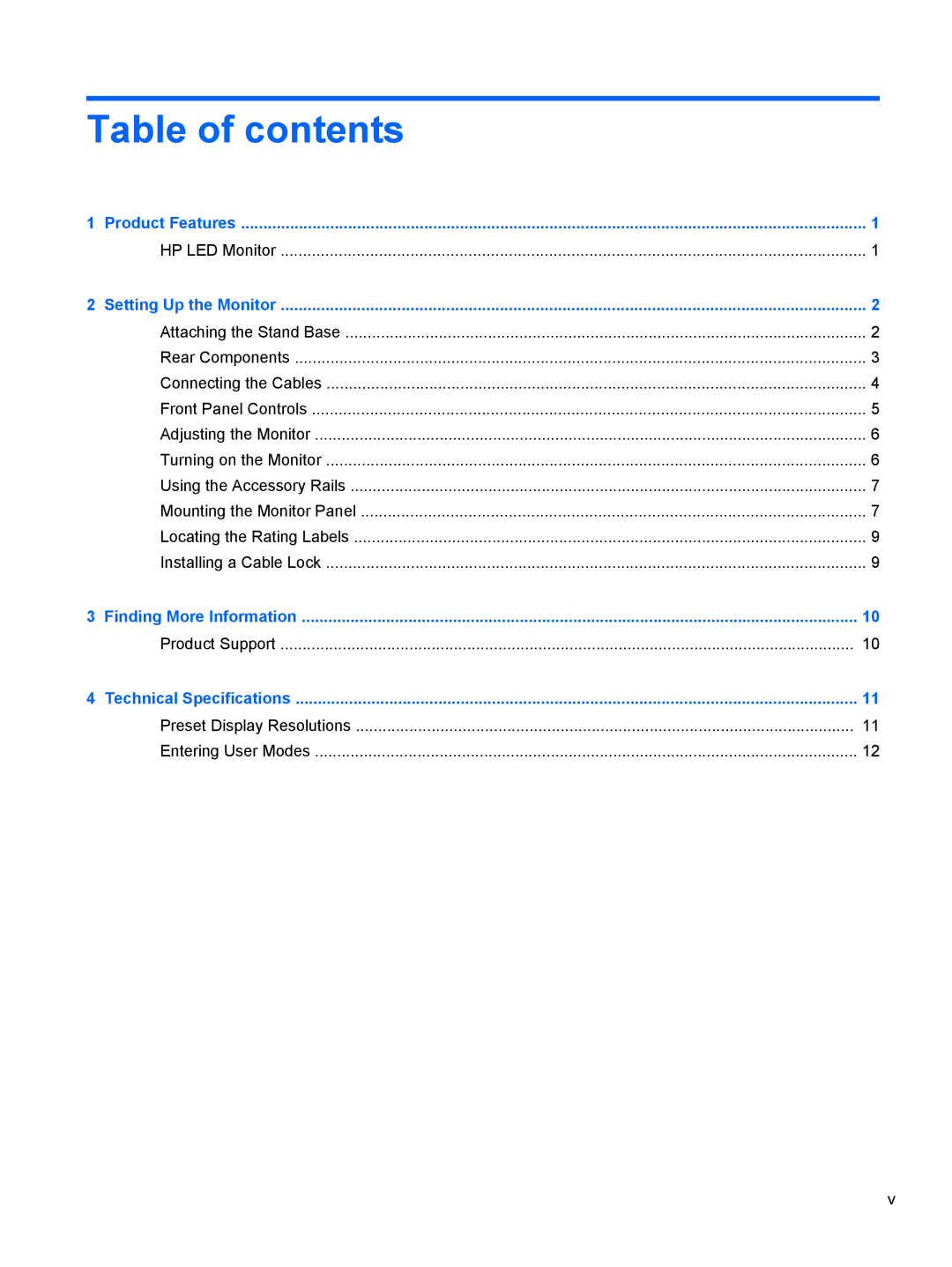 HP P19A 19-inch manual Table of contents 