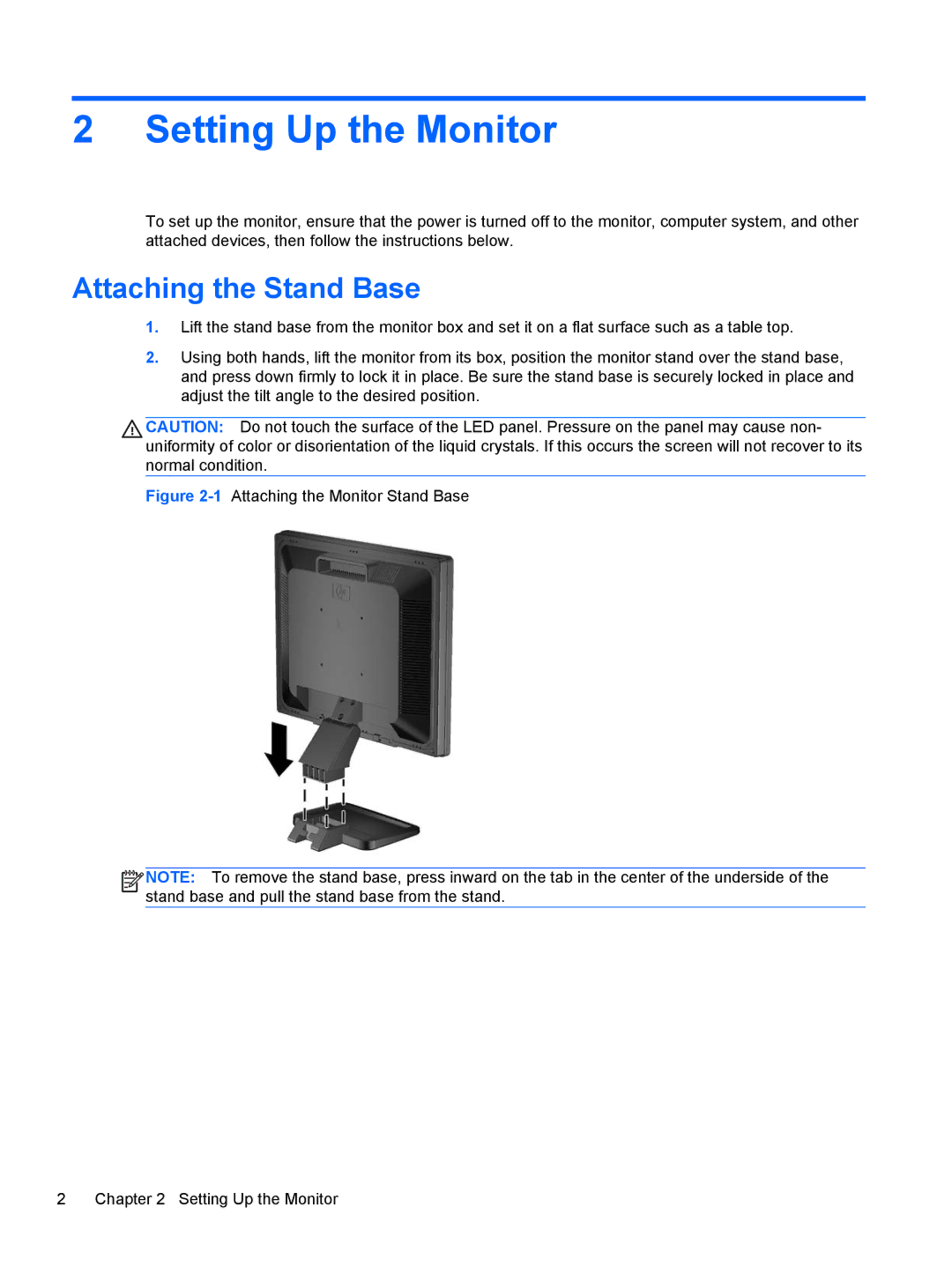 HP P19A 19-inch manual Setting Up the Monitor, Attaching the Stand Base 