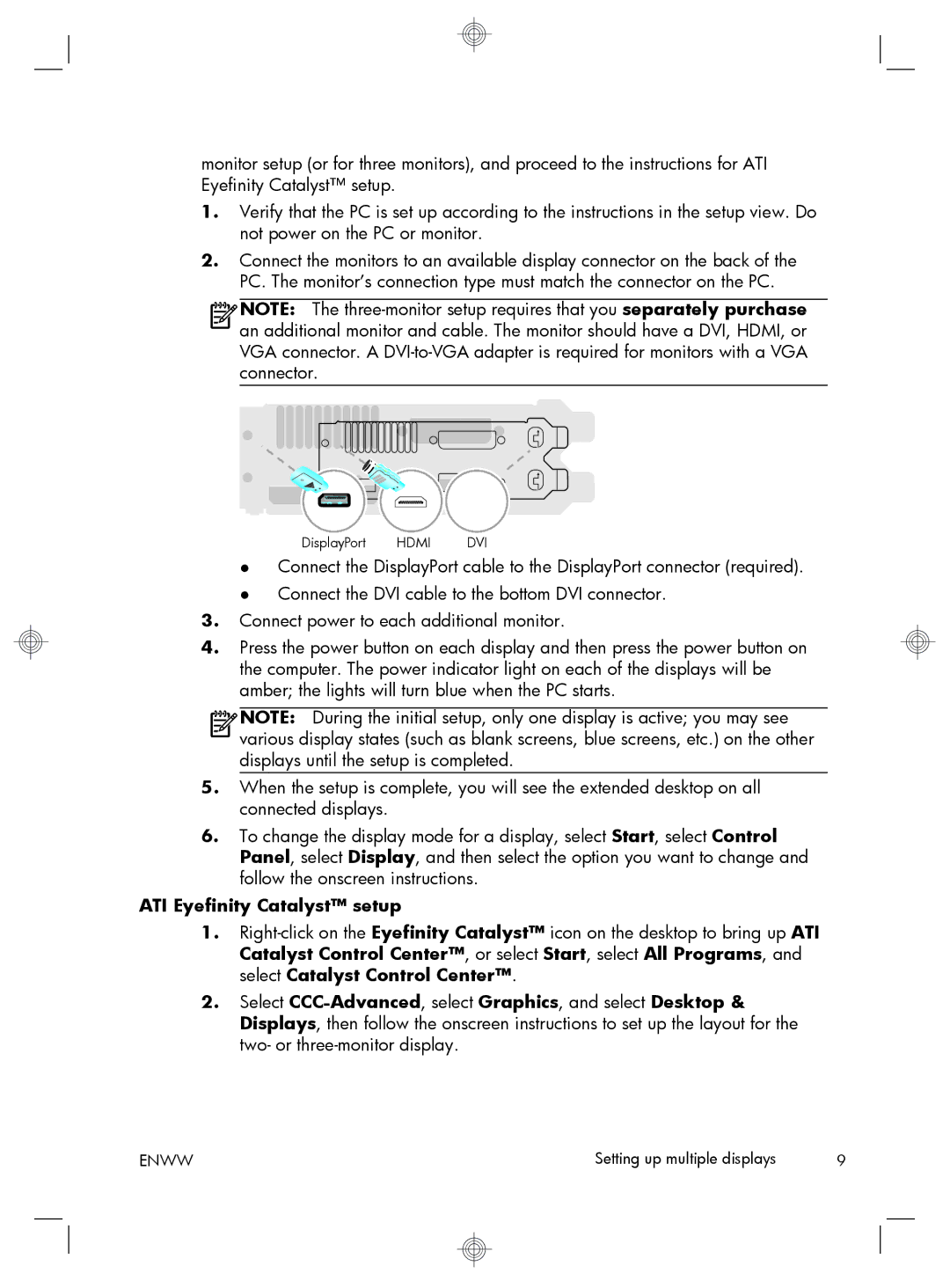 HP p2-1334, p2-1374, p2-1411, p2-1394, p2-1322, p2-1317c, p2-1321, p2-1310, p2-1311 manual ATI Eyefinity Catalyst setup 