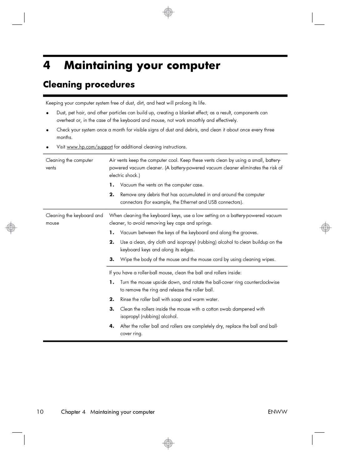 HP p2-1317c, p2-1374, p2-1411, p2-1394, p2-1322, p2-1334, p2-1321, p2-1310 manual Maintaining your computer, Cleaning procedures 