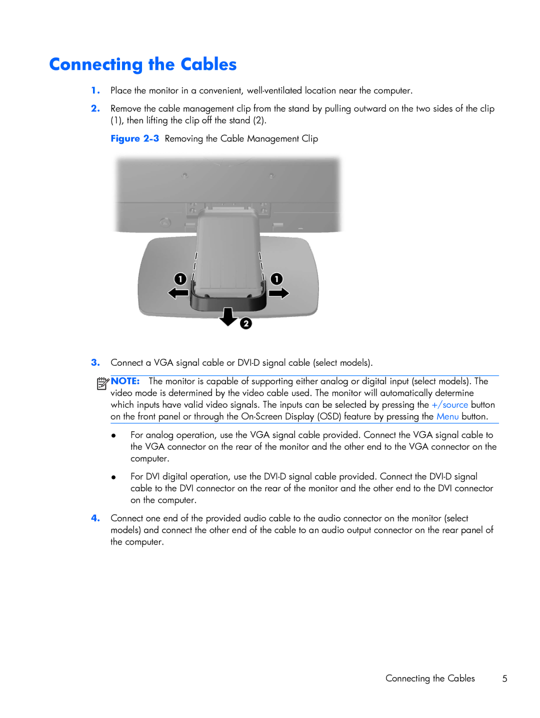 HP P201 20-inch manual Connecting the Cables 