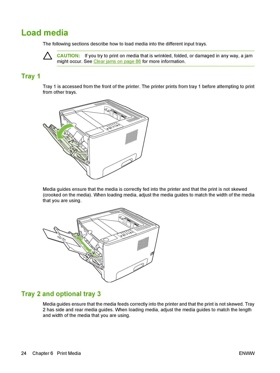 HP P2010 manual Load media, Tray 2 and optional tray 