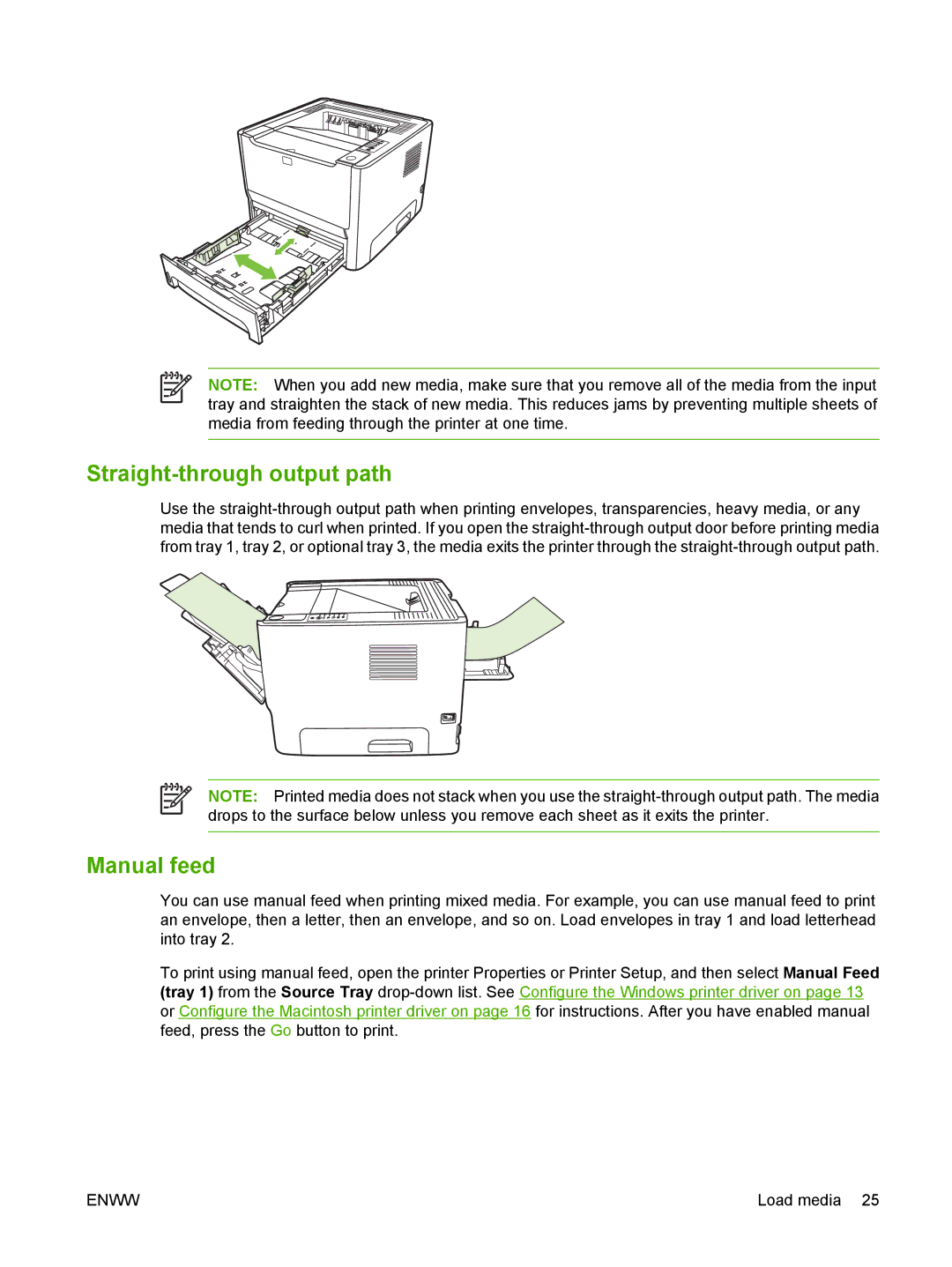 HP P2010 manual Straight-through output path, Manual feed 