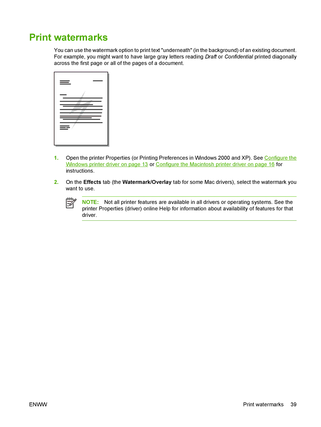 HP P2010 manual Print watermarks 