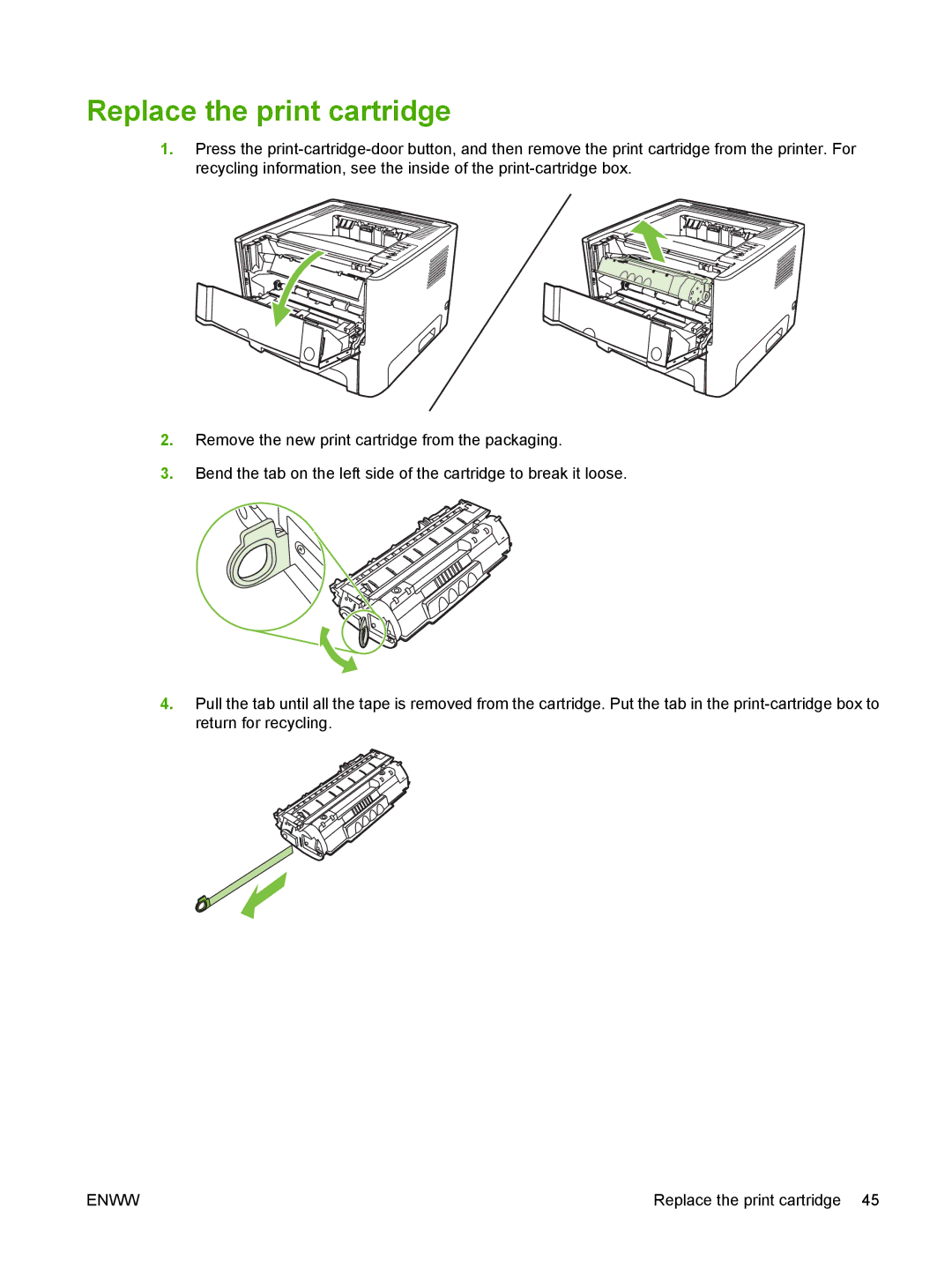 HP P2010 manual Replace the print cartridge 