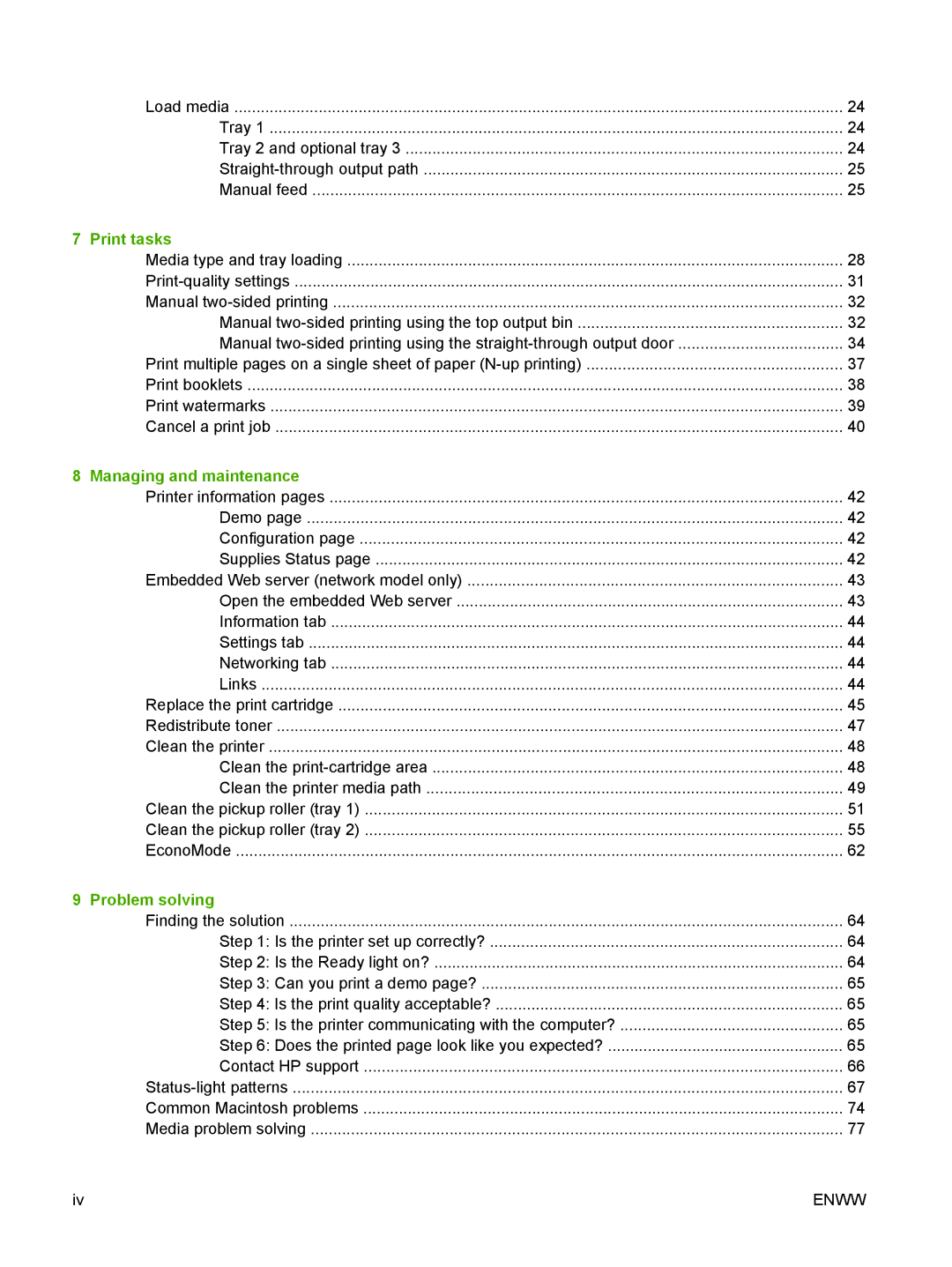 HP P2010 manual Print tasks, Managing and maintenance, Problem solving 