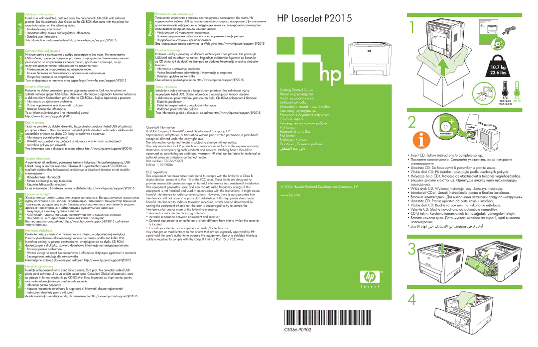 HP P2015 manual English Hrvatski Česky Magyar, Polski Român, Srpski, Getting Started Guide 