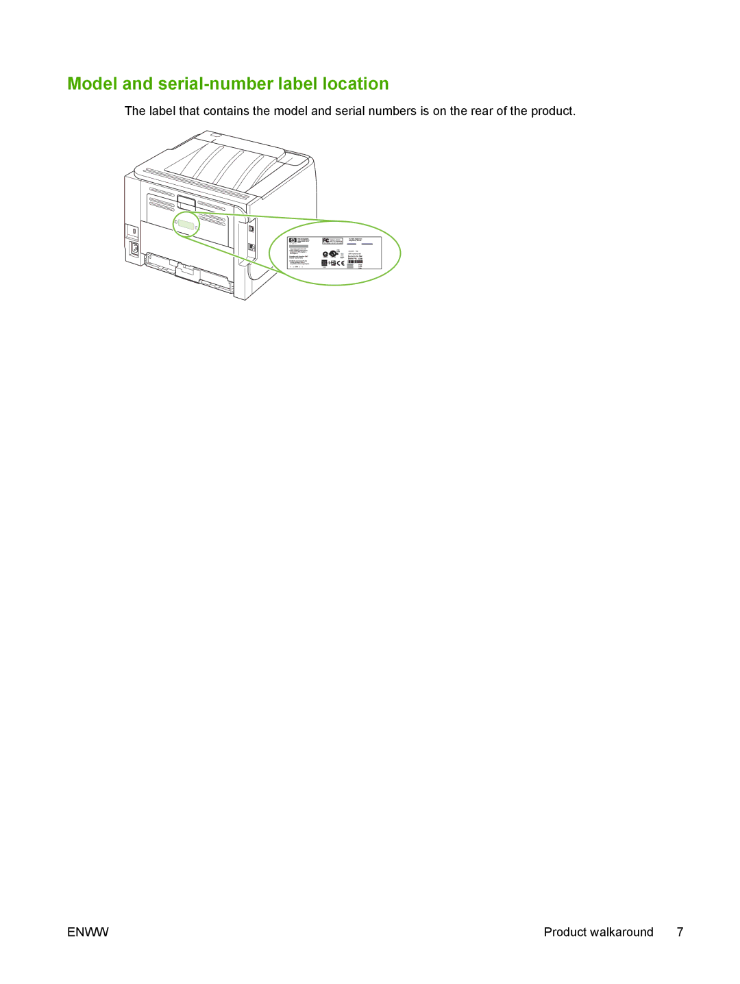 HP P2030 manual Model and serial-number label location 