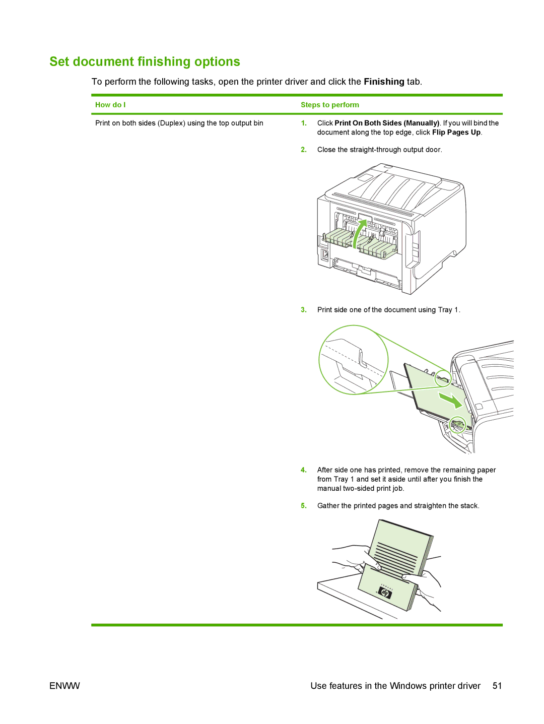 HP P2030 manual Set document finishing options 