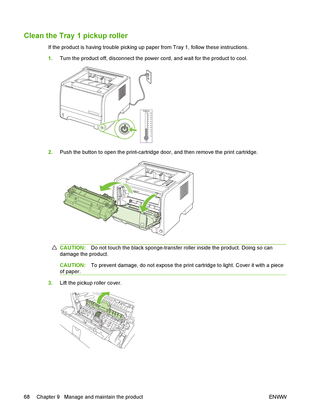 HP P2030 manual Clean the Tray 1 pickup roller 