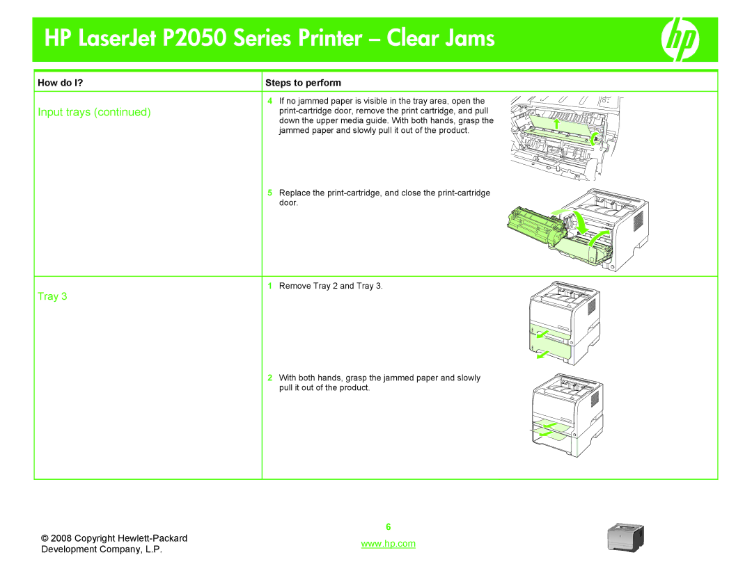 HP P2050 manual If no jammed paper is visible in the tray area, open 