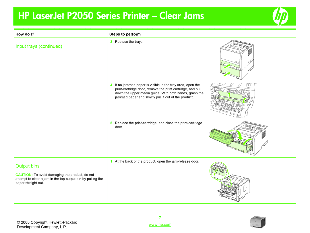 HP P2050 manual Output bins 