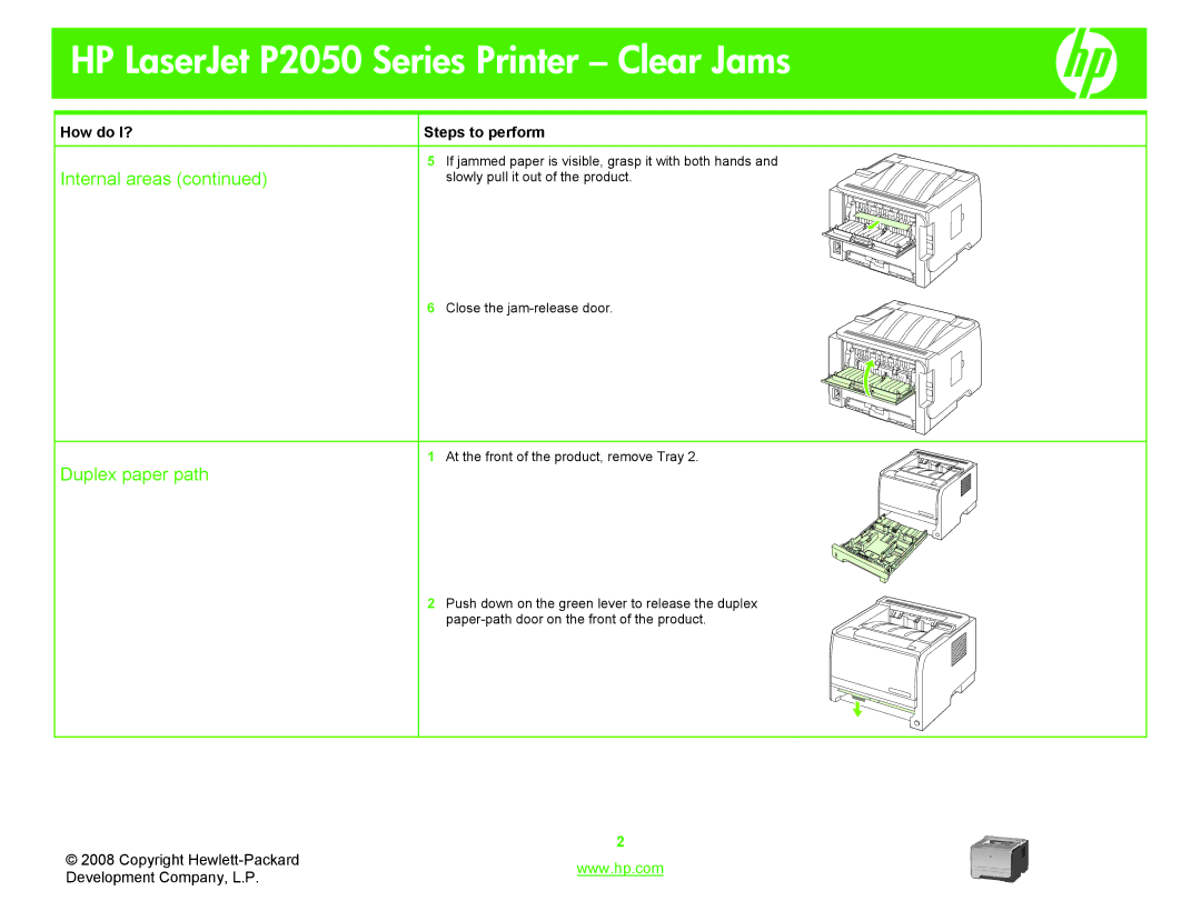 HP P2050 manual Duplex paper path 