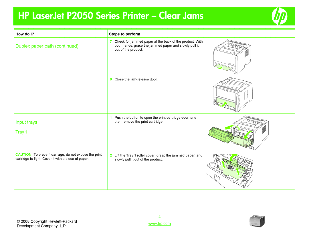 HP P2050 manual Input trays, Tray 