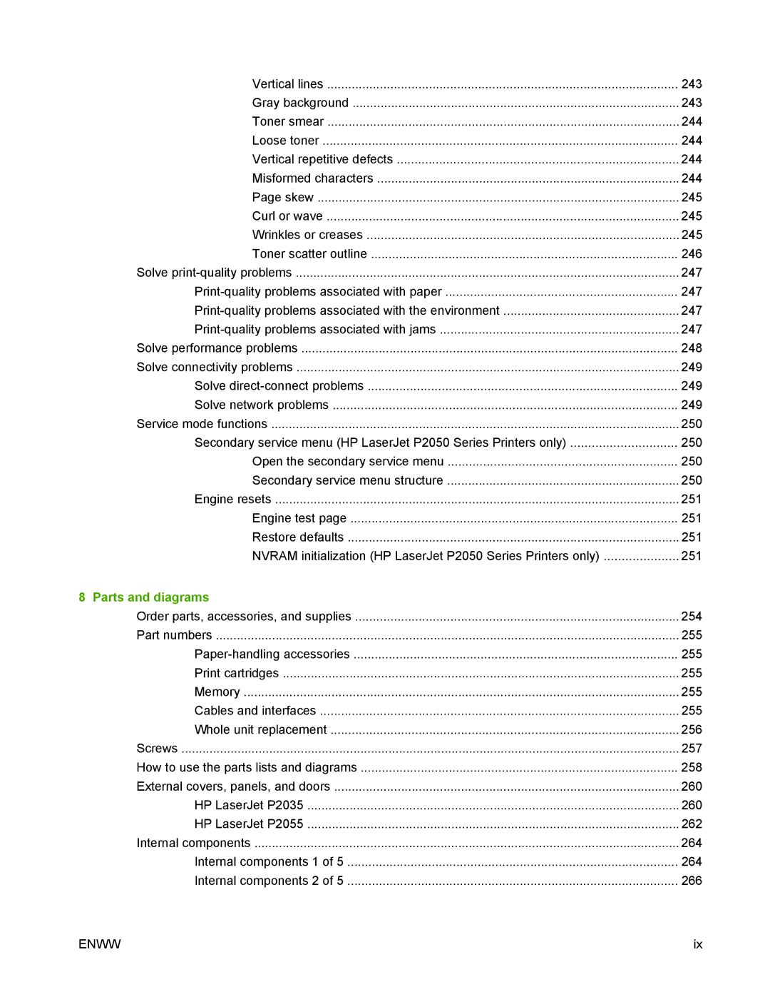 HP P2050 manual Parts and diagrams 